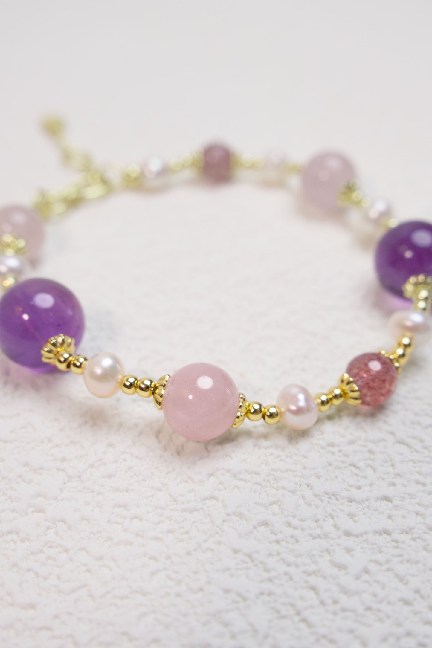 18K Gold-Plated Lavender Rose Beaded Bracelet Closer Look 2