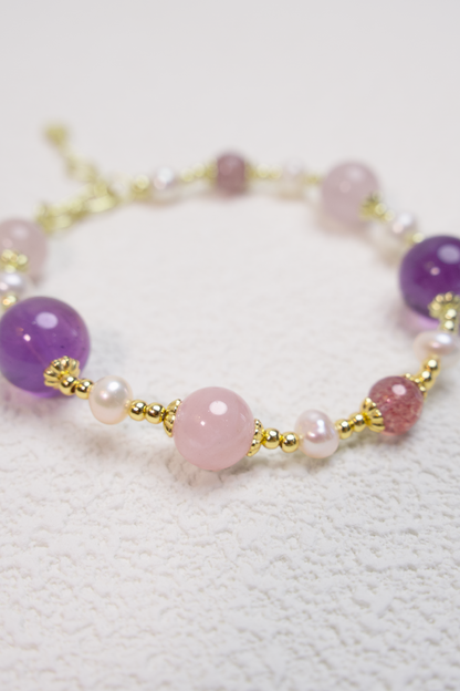 18K Gold-Plated Lavender Rose Beaded Bracelet Closer Look 2