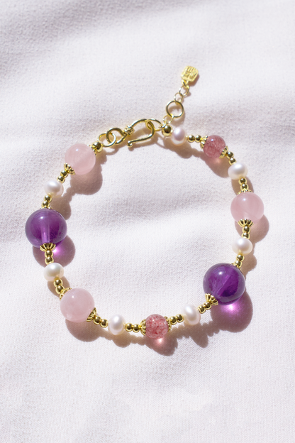 18K Gold-Plated Lavender Rose Beaded Bracelet Closer Look 3