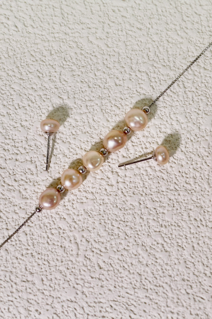 Baby Pearl Earrings And Elegant High-Luster Orange Pearl Boat Necklace