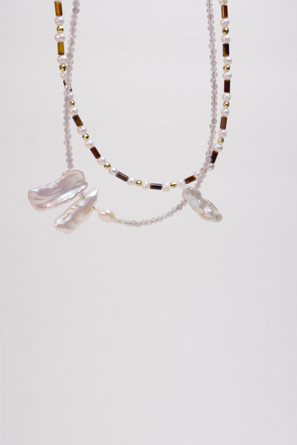 Baroque Freshwater Pearl Beaded Necklace And Tigereye Bead and Pearl Necklace 