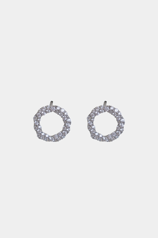 18K White Gold-Plated Silver Crystal Circle Stud Earrings