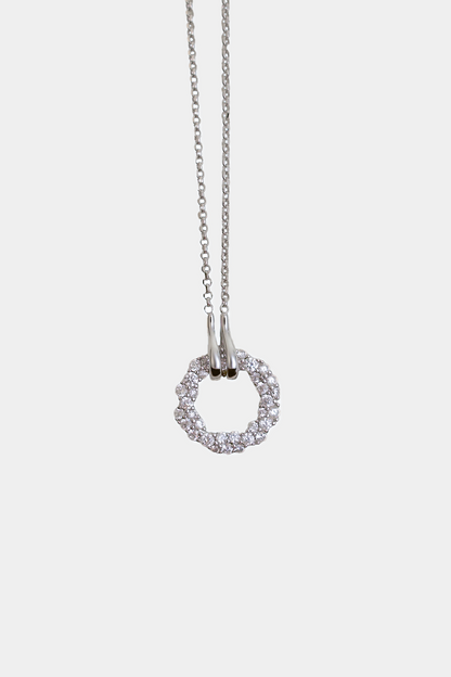 18K White Gold-Plated Modern Diamond Circle Pendant