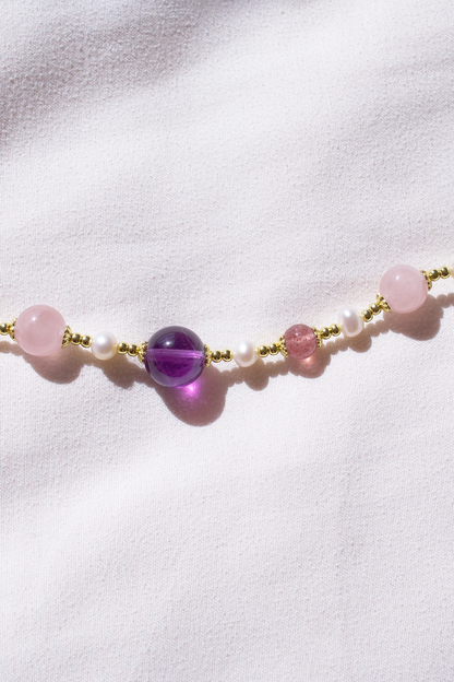 18K Gold-Plated Lavender Rose Beaded Bracelet