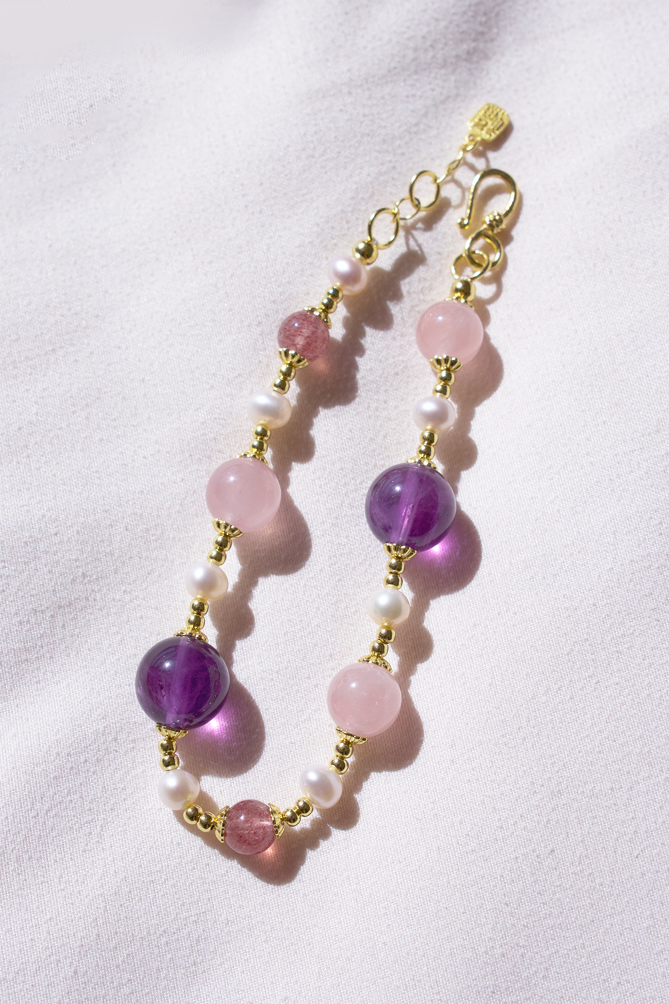 18K Gold-Plated Lavender Rose Beaded Bracelet