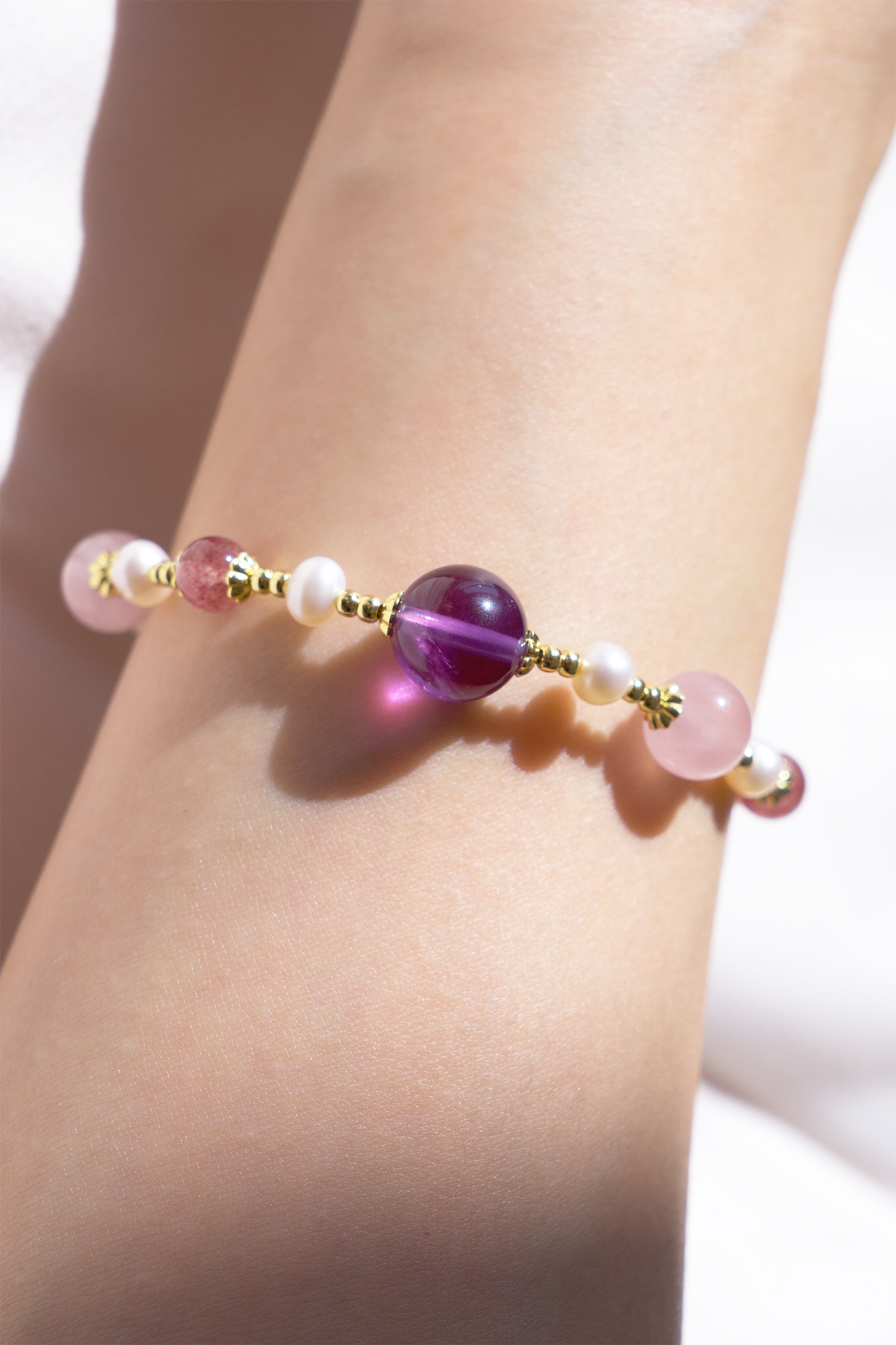 18K Gold-Plated Lavender Rose Beaded Bracelet