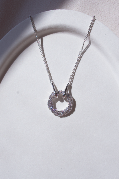 18K White Gold-Plated Modern Diamond Circle Pendant