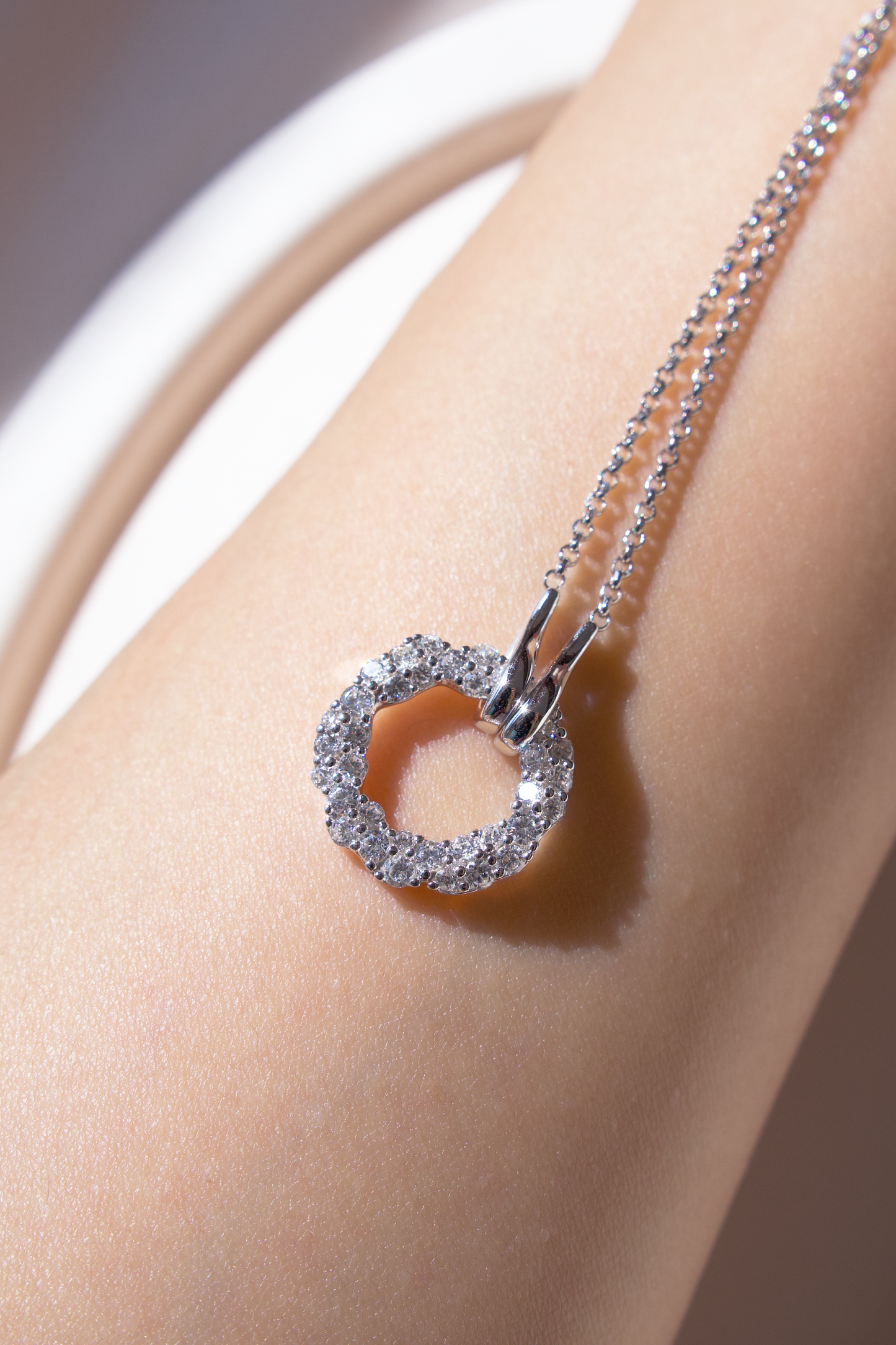 18K White Gold-Plated Modern Diamond Circle Pendant