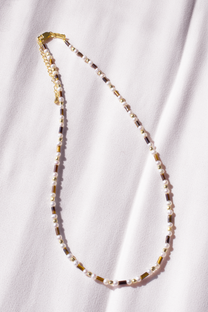 Tigereye Bead and Pearl Necklace