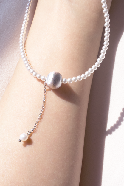 Silver Brushed Pearl Pendant Necklace