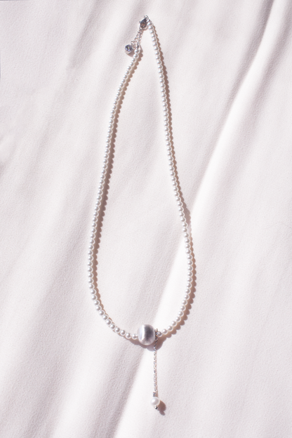 Silver Brushed Pearl Pendant Necklace