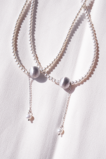 Silver Brushed Pearl Pendant Necklace