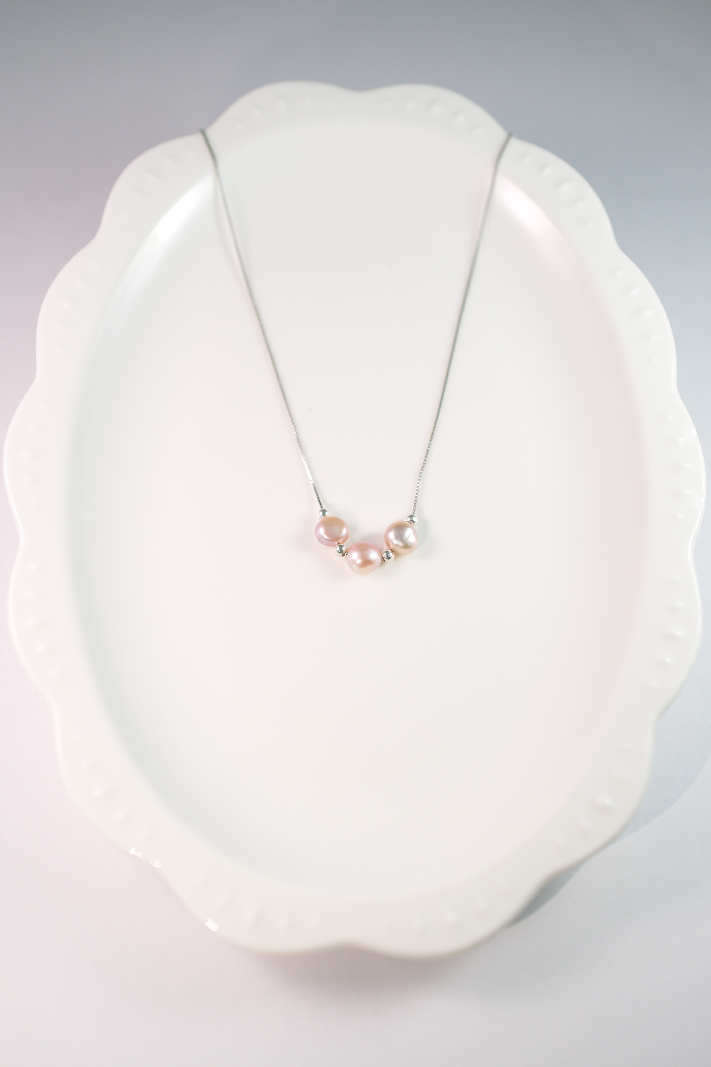 Elegant Three-Pink Freshwater Pearl Necklace