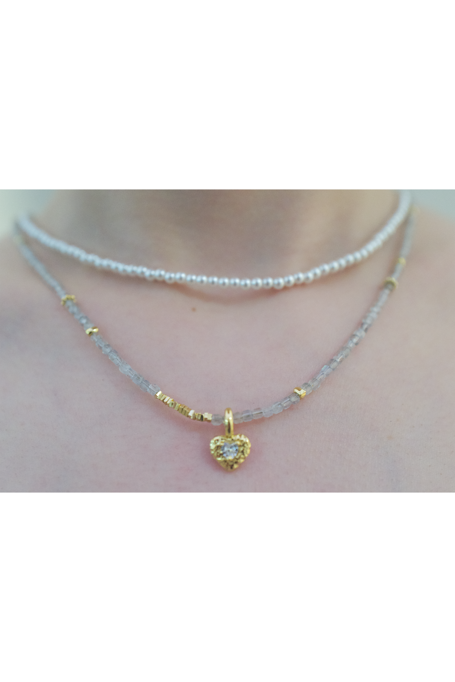 White Zircon Heart Charm Necklace