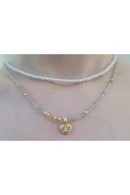 White Zircon Heart Charm Necklace