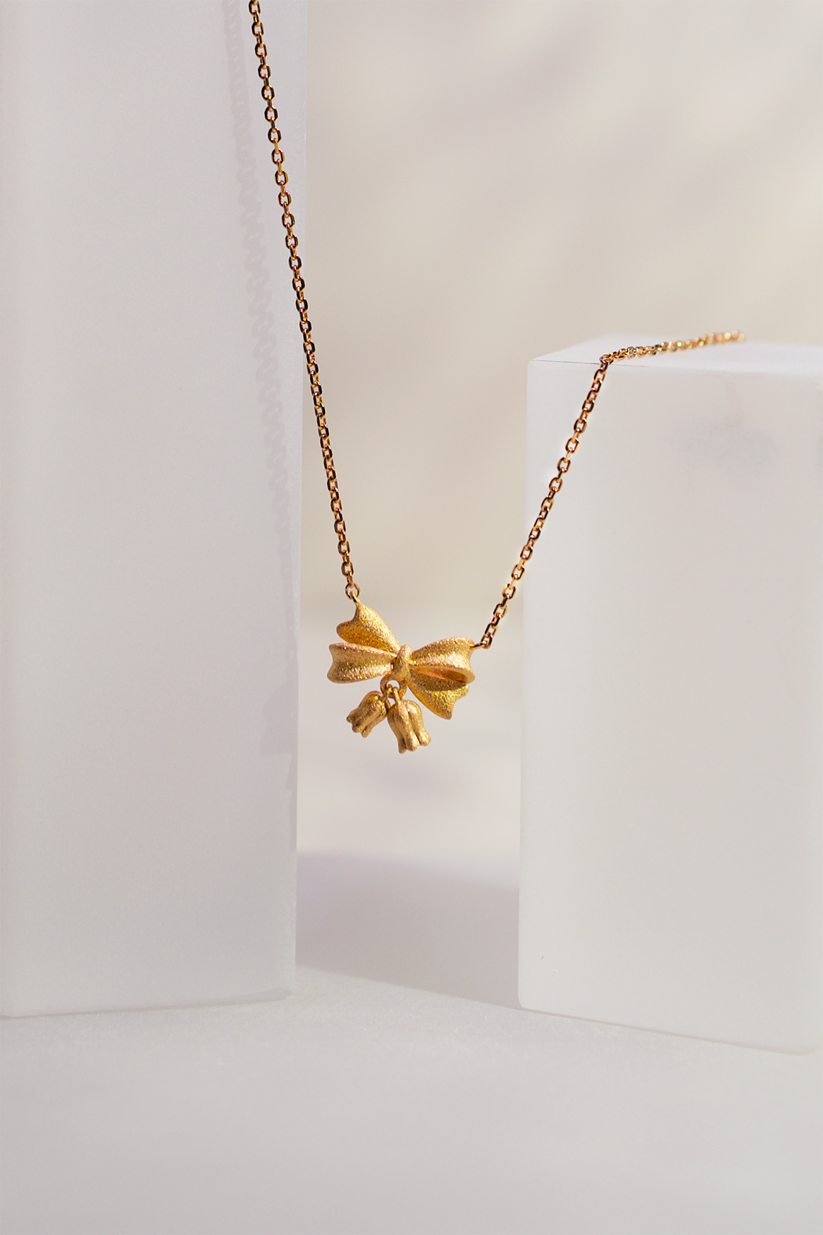 18K Gold-Plated Matte Bow Pendant Necklace