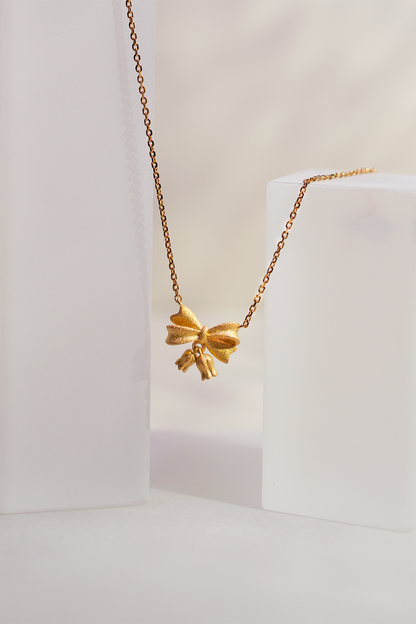 18K Gold-Plated Matte Bow Pendant Necklace