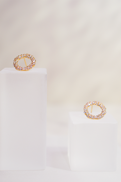 18K Gold-Plated Crystal Circle Stud Earrings