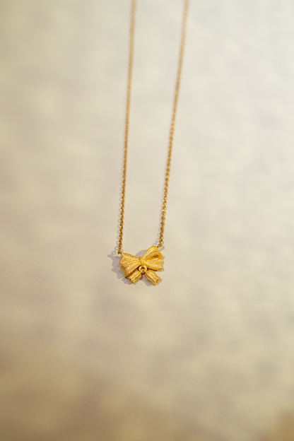 18K Gold-Plated Matte Bow Pendant Necklace