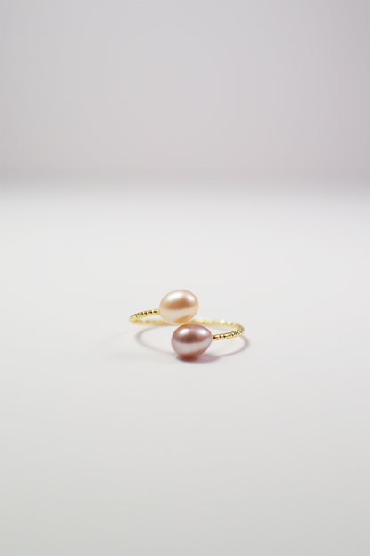 Double Pearl Spiral Ring