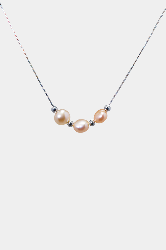 Elegant Three-Orange Freshwater Pearl Necklace