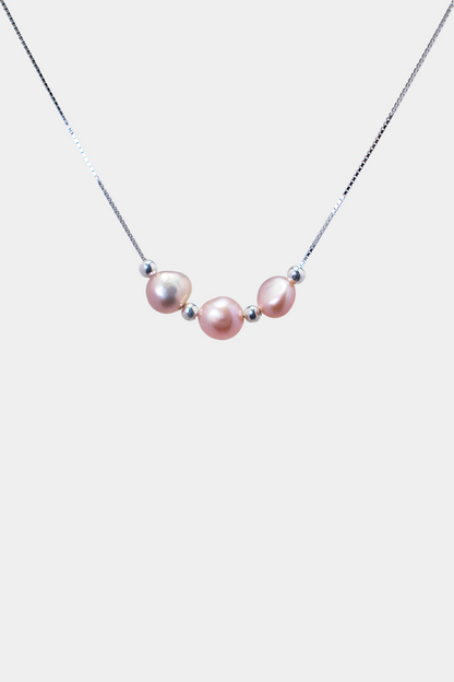 Elegant Three-Pink Freshwater Pearl Necklace