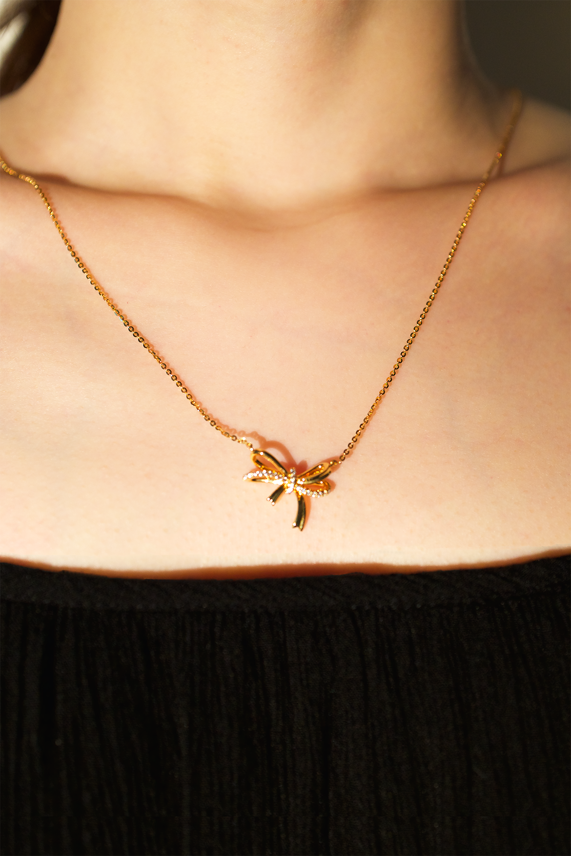 18K Gold-Plated Bow Pendant Necklace