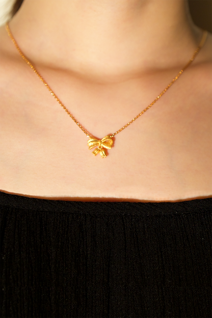 18K Gold-Plated Matte Bow Pendant Necklace