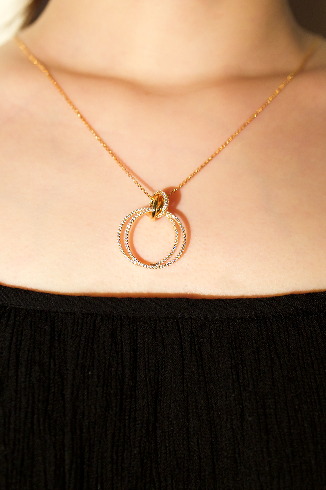 18K Gold-Plated Double Circle Pendant Necklace