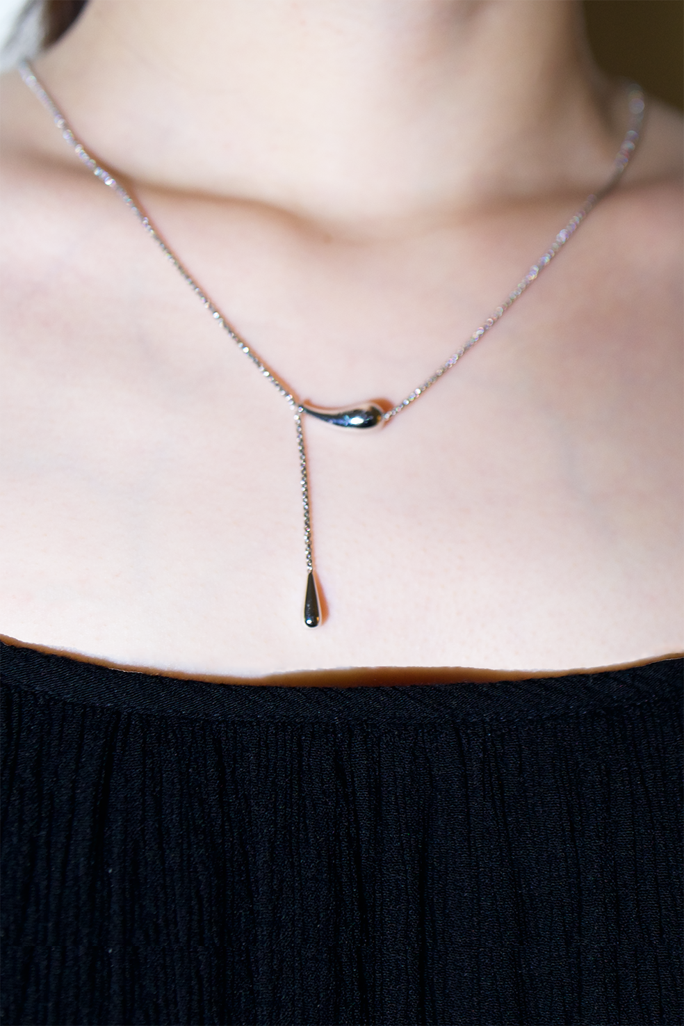 18K White Gold-Plated Silver Teardrop Necklace