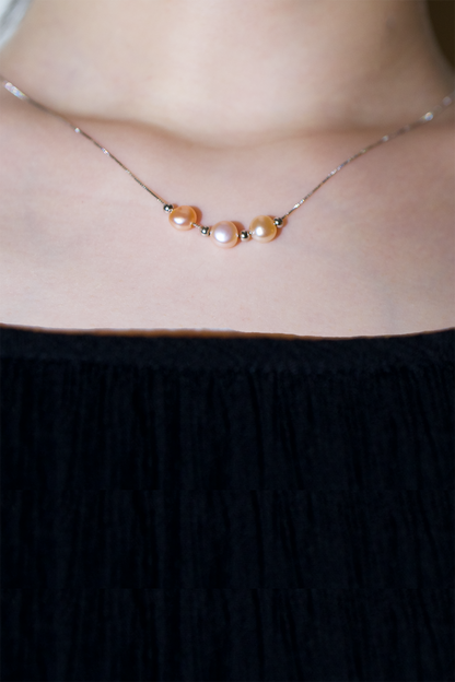 Elegant Three-Orange Freshwater Pearl Necklace