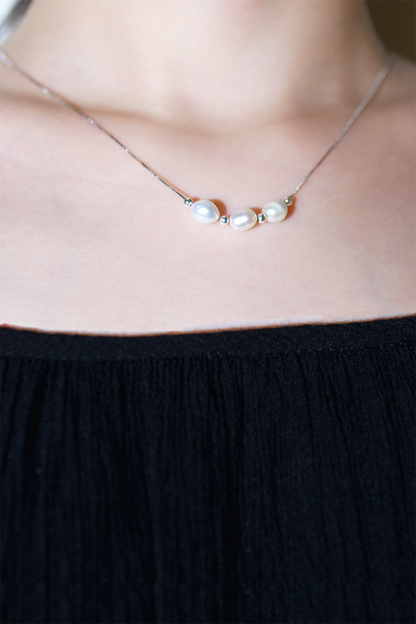 Elegant Three-White Freshwater Necklace