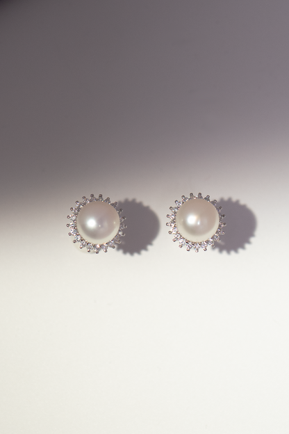 Lustrous Pearl Diamond Studs